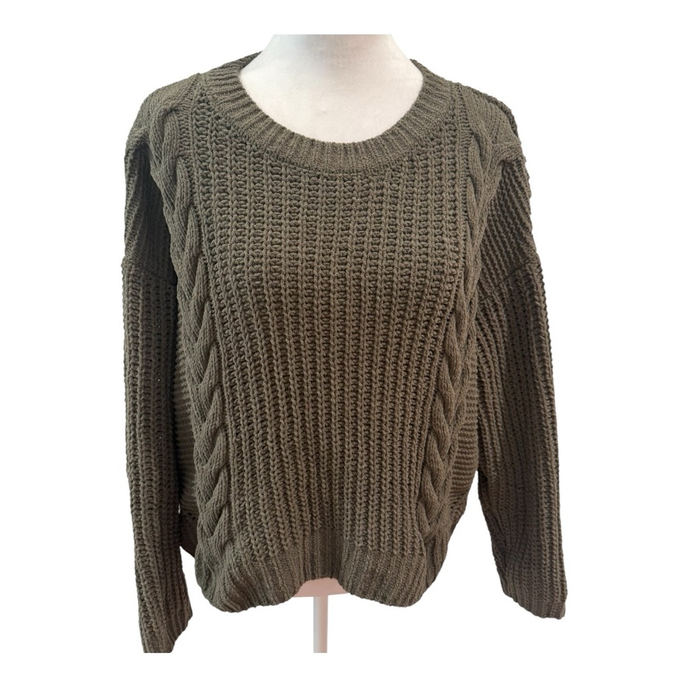 SO Olive Cable Knit Crew Neck Sweater - LIKE NEW